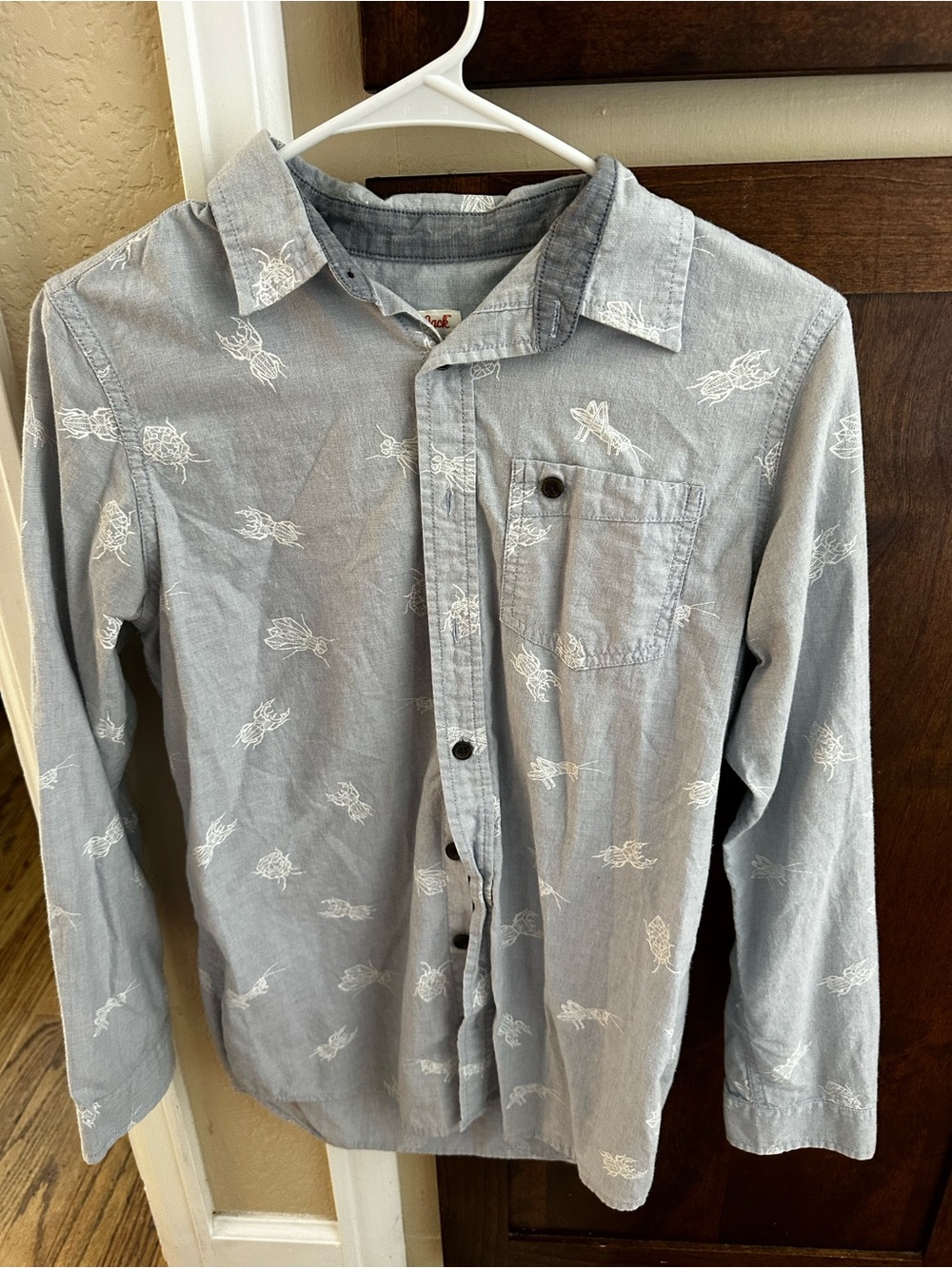 Cat & Jack Light Blue Button-Down Shirt with White Insect Print